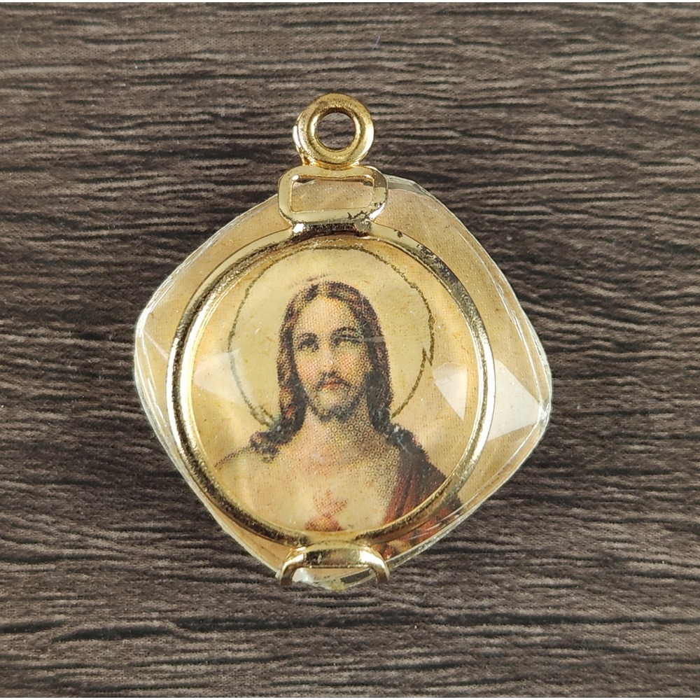 Vintage Religious Pendant Gold Vintage Double Sided Jesus Virgin Mary Charm
